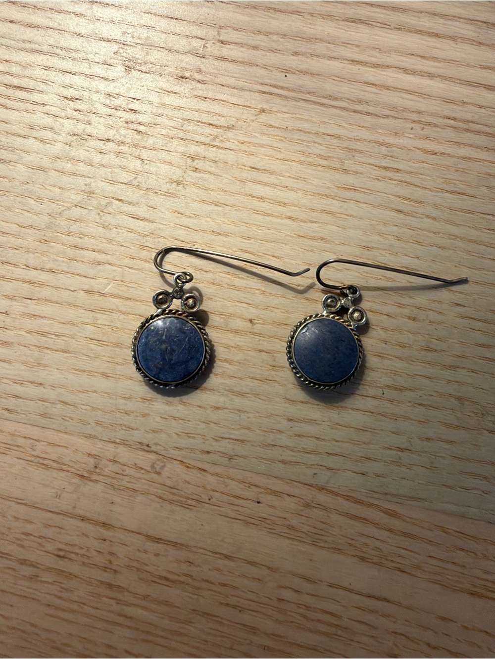 Blue stone with silver tone detail drop earrings